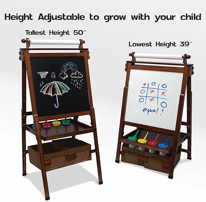 Large All-in-One Double Sided, Magnetic, Height Adjustable Art Easel for Kids with Built in Storage Bins, and Art Supplies - Stable Design is Safe and Grows with Children Ages 3-10