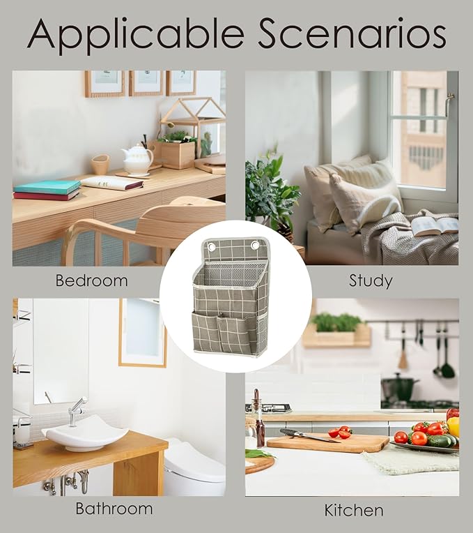 Hanging Basket for Organizing, Wall Organizer with Pockets and Over The Door Organizer，Can for Home, Closet, Office and Camper (Grey Grid2)