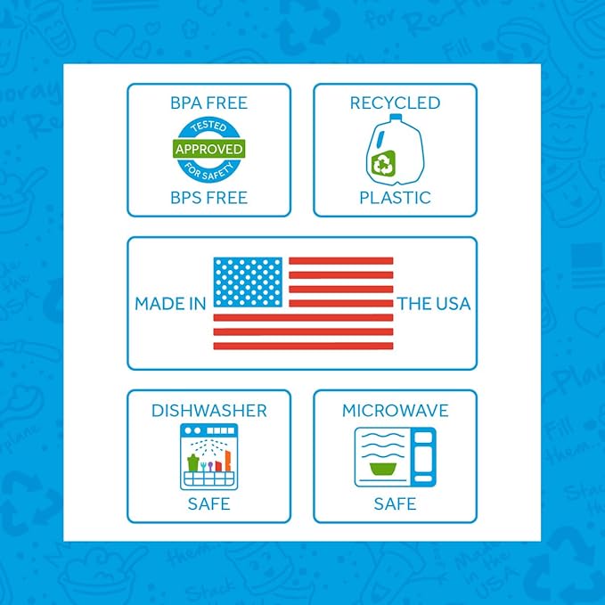 Re-Play Made in USA 7" Deep Walled Divided Plates for Kids, Set of 3 - Reusable 3 Compartment Plates, Dishwasher and Microwave Safe - 7.37" x 7.37" x 1.25", Preschool