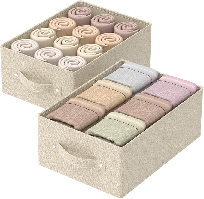 Collapsible Wardrobe Organizer, Storage Boxes for Organizing Home, Fabric Cube Baskets, Office and Closet, Grey and Beige, 2 Pack, 13.0x9.0x5.5in