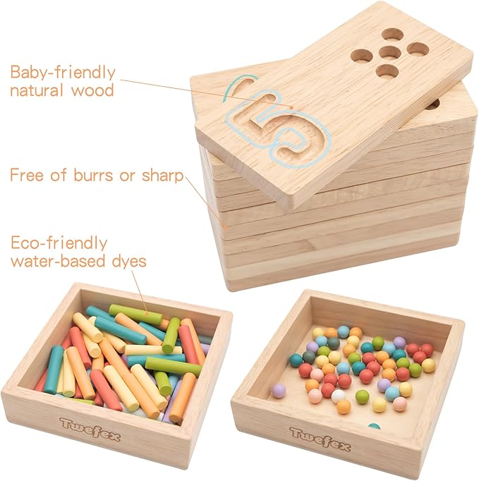 Montessori Counting Toys for Toddlers | 3 in 1 Wooden Peg Board and Montessori Counting Beads Math Toys for Kids Age 3 4 5 | Toddler Wooden Number Learning Montessori Toys