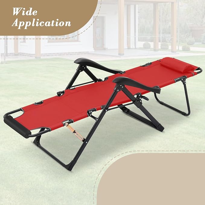 Athena Collection Zero Gravity Outdoor Lounge Chair Recliner, 27" Width Reclining Pool Lounge Lawn Chairs with Headrest Curved Armrest Foot Pad, Outdoor Chaise for Beach Patio Outside, Red