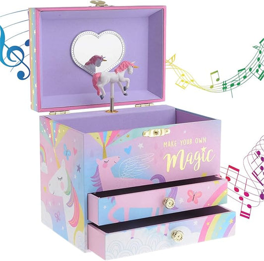 Jewelkeeper Unicorn Musical Jewelry Box for Girls - Cotton Candy Rainbow Design Music Box with 2 Pullout Drawers to Store Earrings, Necklace and Bracelets, Plays The Beautiful Dreamer Tune