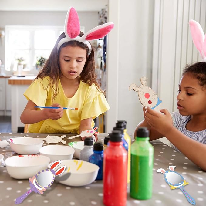 9 Pack Easter Bunny Craft for Kids Decorate You Own Bunny Mirrors for Girls DIY Coloring Hand Mirror for Wooden Easter Craft Project Easter Hunt Gifts