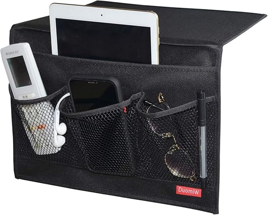 Bedside Storage Organizer, Bedside Caddy, Table Cabinet Storage Organizer, TV Remote Control, Phones, Magazines, Tablets, Accessories (Black)