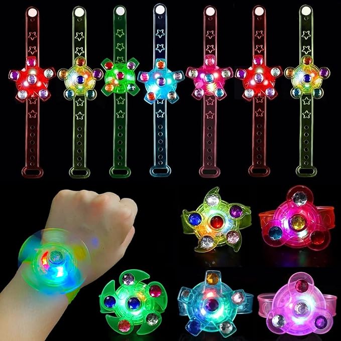 25 Pack LED Light Up Fidget Spinner Bracelets Favors For Kids 4-8 8-12,Glow in The Dark Party Supplies,Birthday Gifts,Treasure Box Toys for Classroom,Carnival Prizes,Pinata Goodie Bags Stuffers