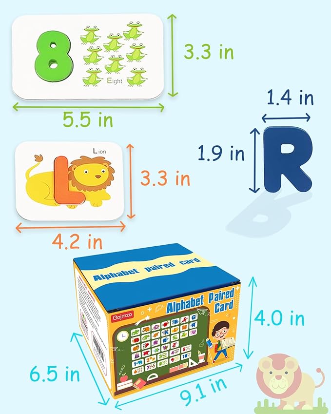 Gojmzo Number and Alphabet Flash Cards for Toddlers 3-5 Years, ABC Montessori Educational Toys Gifts for 3 4 5 Year Old Preschool Learning Activities, Wooden Letters Animal Flashcards Puzzle Game