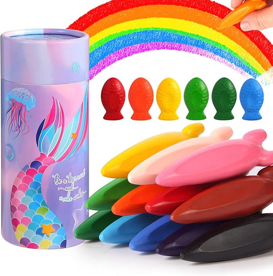 DreamCandy Rocket and Fish-Shaped Crayons,18PCS Non Toxic Washable Toddler Crayons for Kids and Toddlers,Art Supplies Drawing Coloring Crayon Set,Gift for Girls and Boys,Back to School