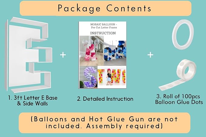 3FT Tall Mosaic Balloon Frame Letters Big Marquee Light Up Letters DIY Kit for Birthday Party Wedding Backdrop Decor Letter E Pre-Cut Foam Board