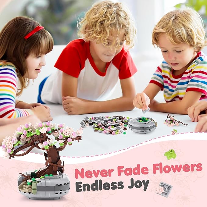Cherry Blossoms Celebration Gift, Buildable Floral Display for Creative Kids, Spring Flower Room Decor or Office Art, Spring Flower Gift for Girls and Boys Aged 6 and Up
