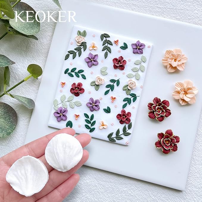 Keoker Flower Petal Clay Cutters - Flower Petals Clay Cutters for Earrings Making, 6 Shapes with Petal Press Polymer Clay Molds, Clay Cutters for Polymer Clay Jewelry