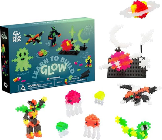 PLUS PLUS - Learn to Build, Glow in The Dark - Construction Building STEM – Interlocking Mini Puzzle Blocks for Kids