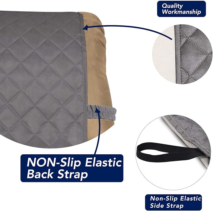 PureFit Reversible Quilted Sofa Cover, Water Resistant Slipcover Furniture Protector, Washable Couch Cover with Non Slip and Elastic Straps for Kids, Dogs, Pets (Small Recliner, Gray/Light Gray)