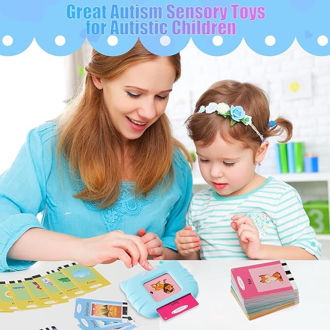 Talking Flash Cards Pocket Speech Toys - 336 Sight Words Montessori Audible Speech Buddy Preschool Educational Learning Pocketspeech Speech Therapy Toy for Toddler, ABC Learning (Blue)