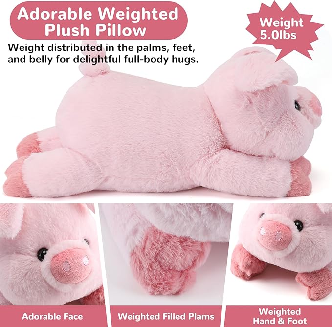 Pig Weighted Stuffed Animals - 28 Inch 5.0 Pounds Weighted Plushies Pig - Large Plush Stuffed Animals Pillow - Cute Plush Toys Gifts for Kids & Adults