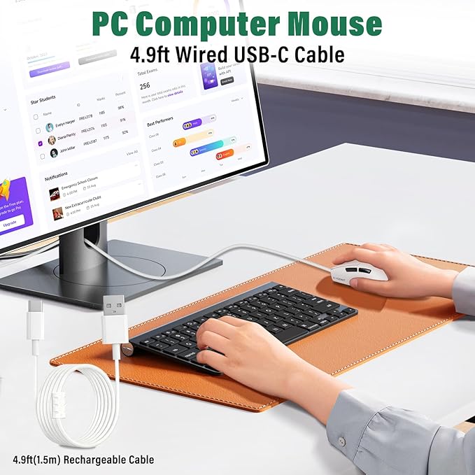 E-YOOSO XuanGui Rechargeable Wireless Mouse,Bluetooth Mouse for Laptop,Tri-Mode 2.4G/BT5.1/USB C,150 Hour Battery Life,5-Level DPI 4000 Max,50g Lightweight,for Laptop/PC/Computer/Mac/Tablet (White-2)