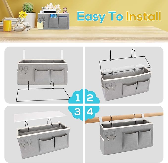 1pcs Bedside Caddy Hanging Storage Bag, Organizer Baskets with Pockets for Bunk Bed Accessories, Loft & Dorm Rooms Chair Bed Rails (Grey-1pcs)