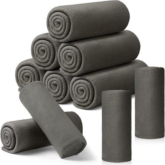 Buryeah 10 Pcs Fleece Blanket Bulk Soft Warm Fleece Blankets Cozy Lightweight Throw Blankets Plush Pet Throw Blanket for Home Bed Sofa Office Wedding Gifts Travel(50" X 70",Dark Gray)