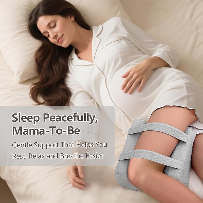 HATHOR Leg Knee Pillow for Side Sleepers with Straps, Sciatica, Sacroiliac, Hip, Back, Thigh Joints Pain Relief Pillow for Sleeping, Smooth Spine Alignment Pillow, Light Grey
