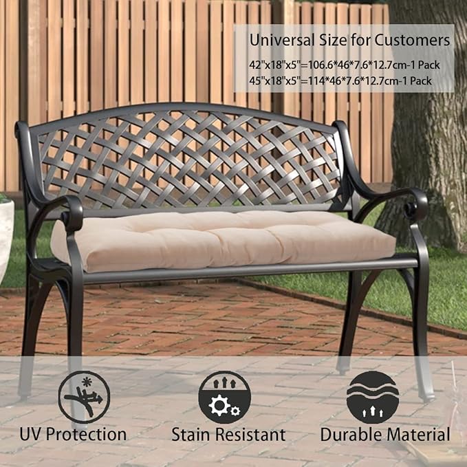 FUNHOME Outdoor Bench Cushion 42 x18 inch with Non-Slip Grips,Water Resistant Porch Swing Cushion,Bench Pillow Pads,Tufted Cushions for Patio Garden Furniture,42" Seat Cushions(Antique Beige)