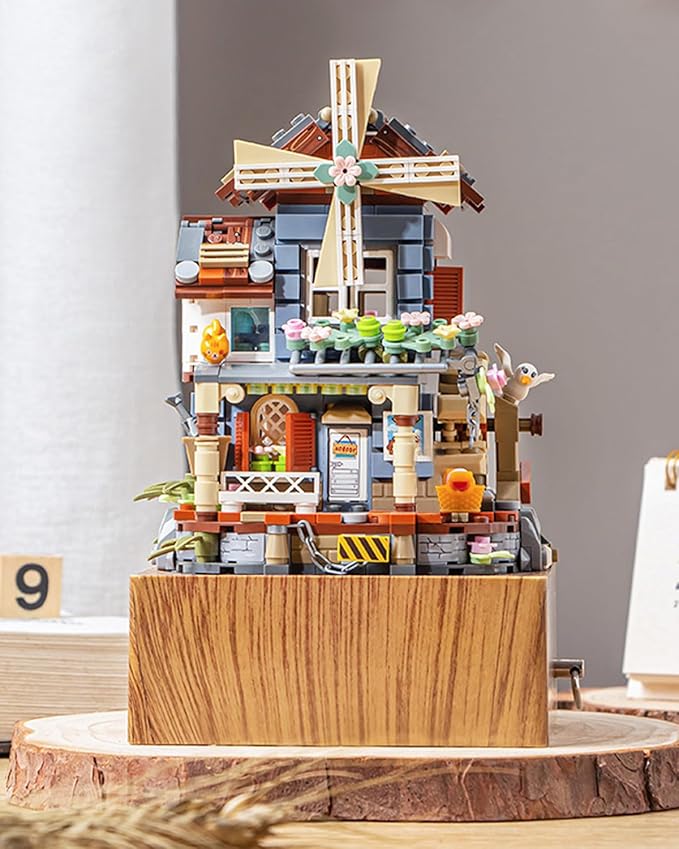 Music Box Building Blocks Set, Japanese Rustic Style Windmill House Toy Set, Mini Farm House MOC Creative Model, Gifts Idea for Kids Adults, Mini Blocks 799pcs (1239)