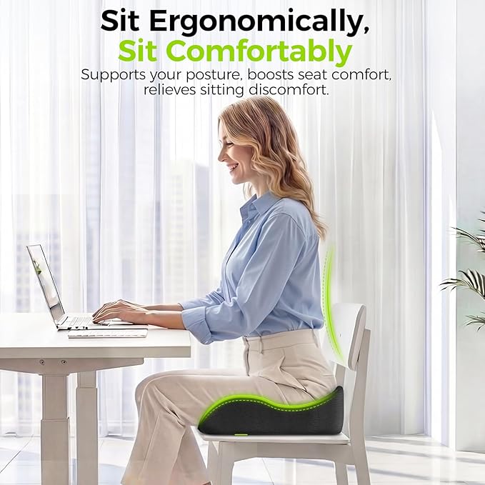 AUVON Gel Seat Cushions for Office Chairs, Ergonomic Memory Foam Chair Cushions for Long-Sitting Support & Sciatica, Back, Tailbone Pain Relief, Breathable Car Seat Cushion with Anti-Slip Base