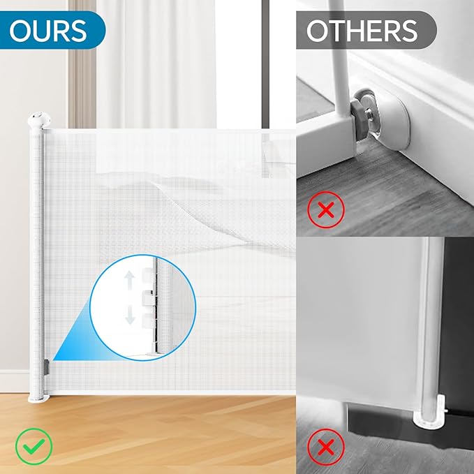 Bulubaky Extra Tall Safety Retractable Baby Gate Adjustable Wide Retractable Dog Gate Mesh Baby Gate Child Gate for Doorway, Hallway, Stair Gates for Kids or Pets (White, 42" Tall x 55" Wide)