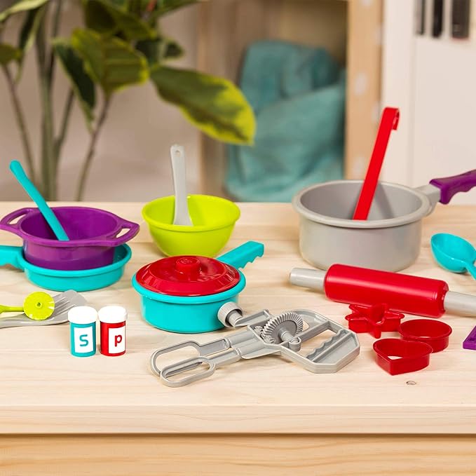 Battat – Pretend Cooking Set – Plastic Kitchen Toys – Play Dishes & Utensils-Toddler Cooking Set – 3 Years + (21 Pcs)