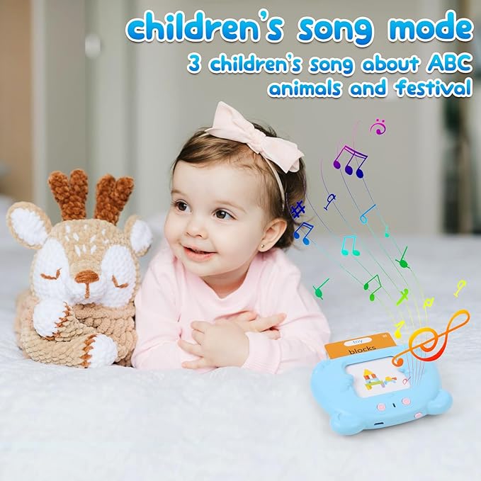 Toddler Talking Flash Cards with 255 Cards and 510 Words, Autism Sensory Toys, Speech Therapy, Montessori Toys, Learning Educational Gifts with Music for 3 4 5 6 Year Old Boys and Girls(Blue)