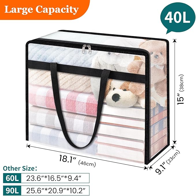 8 Pack Clear Storage Bags for Comforter, Clothes & Bedding, Plastic Blanket Storage with Zipper and Handle, Moving Bags, Closet Organizer and Under-Bed Storage (40L)