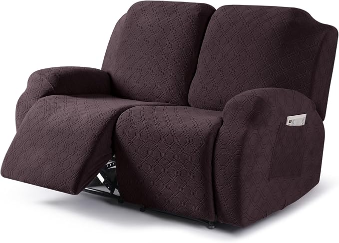 VANSOFY Oversized Recliner Cover, 2-Pieces Stretch Reclining Couch Cover with Pockets Loveseat Sofa Slipcovers Soft Washable Furniture Protector for Dogs Cats(Chocolate)