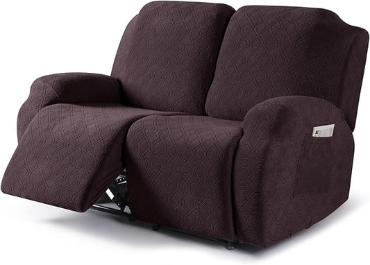 VANSOFY Recliner Cover, 2-Pieces Stretch Reclining Couch Cover with Pockets Loveseat Sofa Slipcovers Soft Washable Furniture Protector for Dogs(Chocolate)