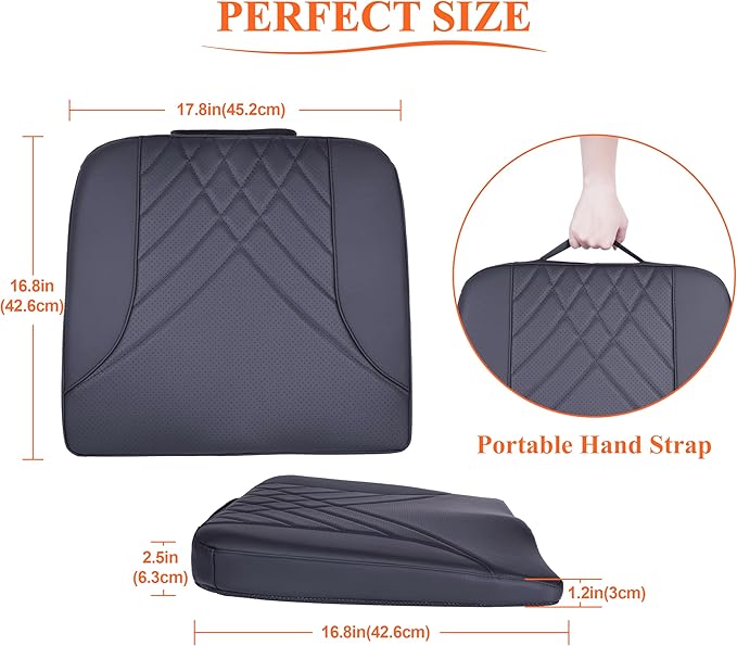 kingphenix Premium Car Seat Cushion, Memory Foam Driver Seat Cushion to Improve Driving View- Coccyx & Lower Back Pain Relief - Seat Cushion for Car, Truck, Office Chair (Leather Black)