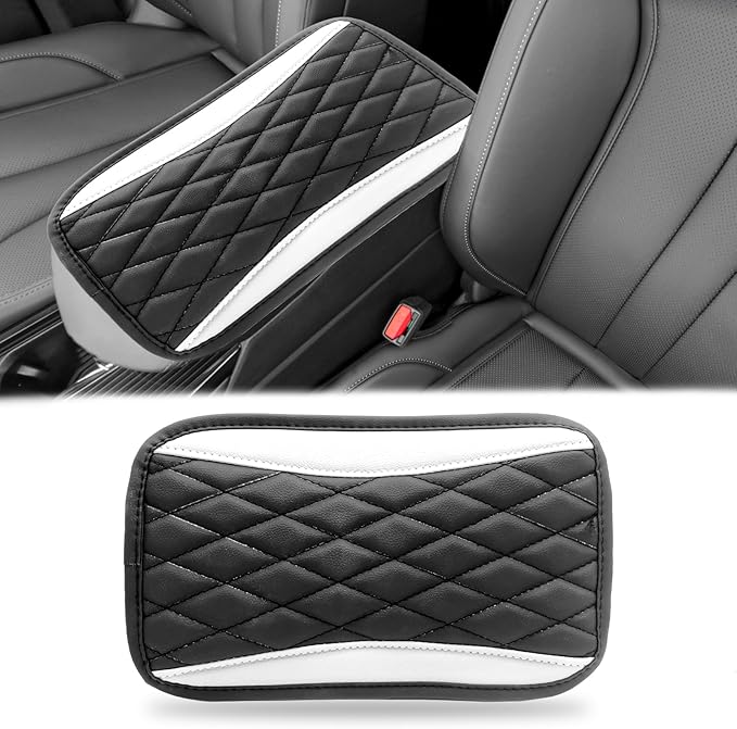 Car Center Console Cover, Universal Leather Waterproof Armrest Seat Box Cover Protector, Comfortable Car Decor Accessories Fit for Most Cars, Vehicles, SUVs-White