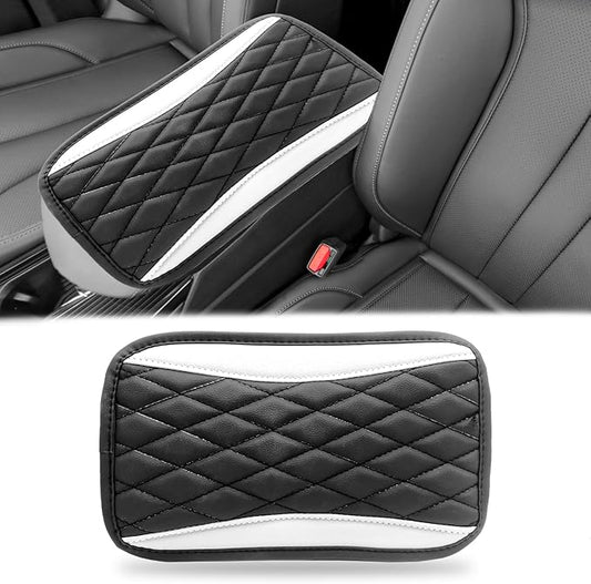 Car Center Console Cover, Universal Leather Waterproof Armrest Seat Box Cover Protector, Comfortable Car Decor Accessories Fit for Most Cars, Vehicles, SUVs-White