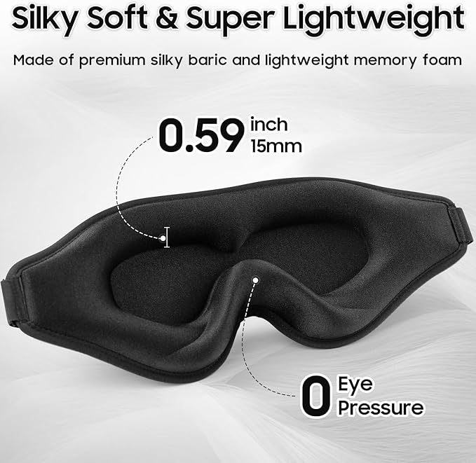 MOEASEii Sleep Mask - Total Blackout 3D Sleeping Mask, Super Lightweight & Silky Soft Eye Mask for Sleeping, Fully Adjustable Fit for Home, Office, Traveling, Meditation, Yoga, Black
