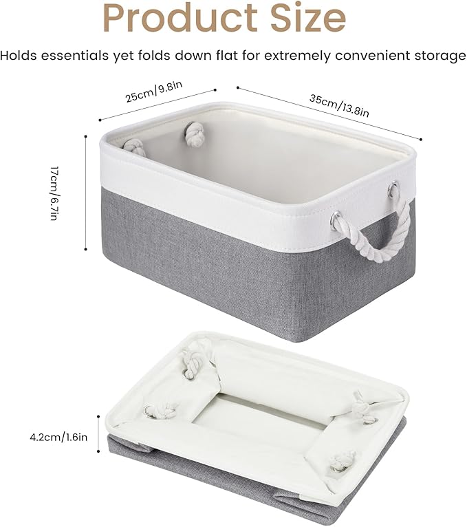 VQRTEXA Storage Baskets for Shelves 13.8x9.8x6.7 Inch, Foldable Fabric Storage Bins with Handles, Small Storage Baskets for Organizing Closet, Bathroom, Office, Home Organization (1-Pack, White&Gray)