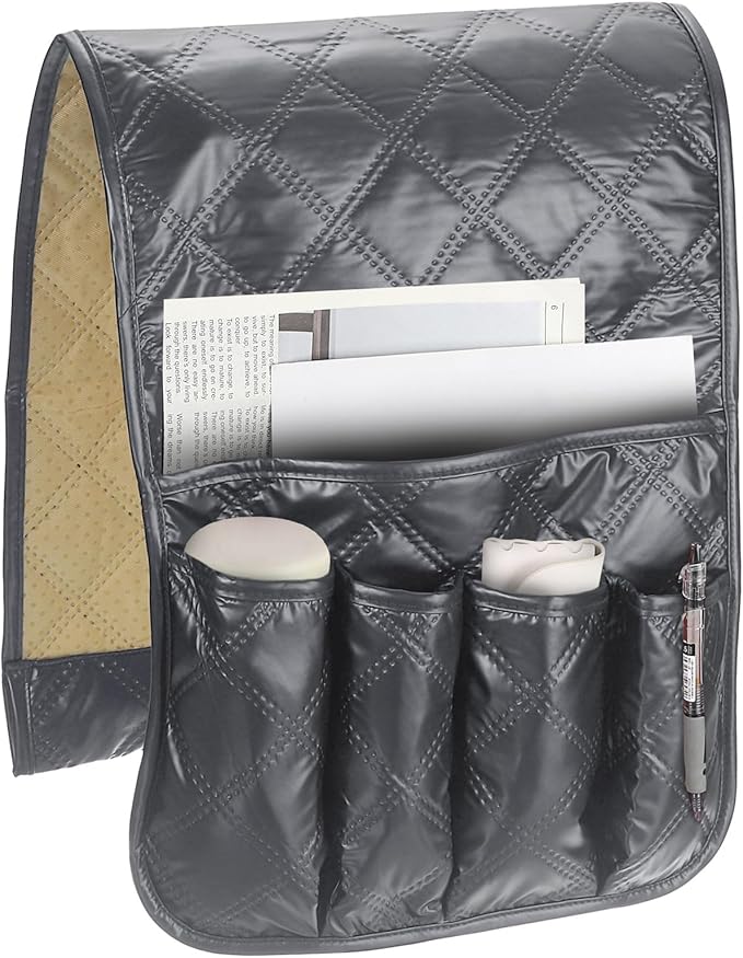 uxcell 1 Pcs Recliner Armchair Caddy, Couch Armrest Organizer with 5 Pockets for Bedside Sofa Remote Control Holder Magazine Phone Book Glasses (Gray, 35"x13")