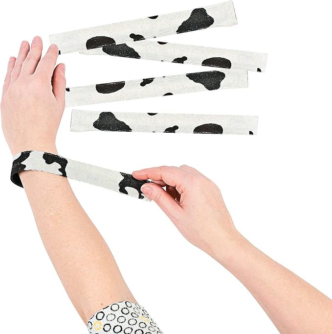 Fun Express - Cow Print Slap Bracelet for Party - Jewelry - Bracelets - Slap Bracelets - Party - 12 Pieces