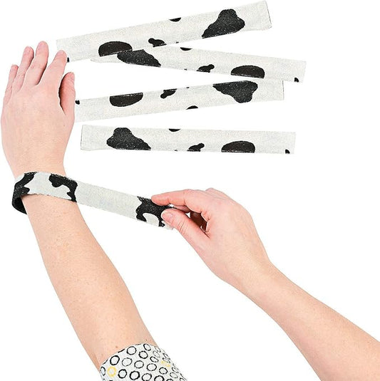 Fun Express - Cow Print Slap Bracelet for Party - Jewelry - Bracelets - Slap Bracelets - Party - 12 Pieces