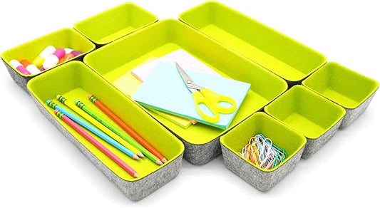 Welaxy desk drawer organizer tray dividers small felt storage bin sturdy but soft for office suppliers entryway catchall key holder makeup crafts pens decluttering 8-piece (Spring Green)
