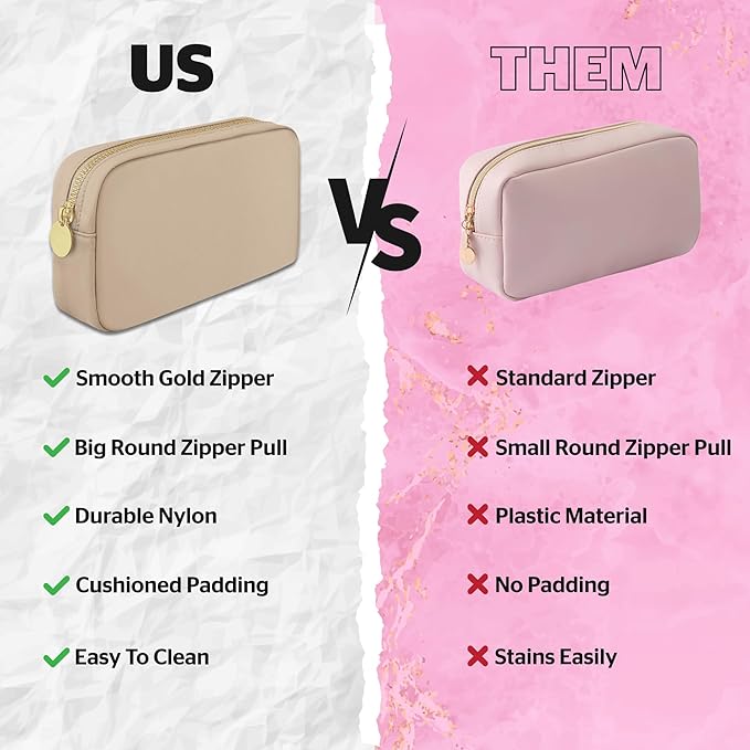 DANCOUR Nylon Makeup Bags for Women Large Preppy Travel Toiletry Pouch Cosmetic Bag Makeup Organizer