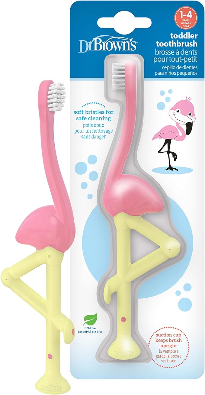 Dr. Brown's Baby and Toddler Toothbrush, Flamingo 1-Pack, 1-4 Years