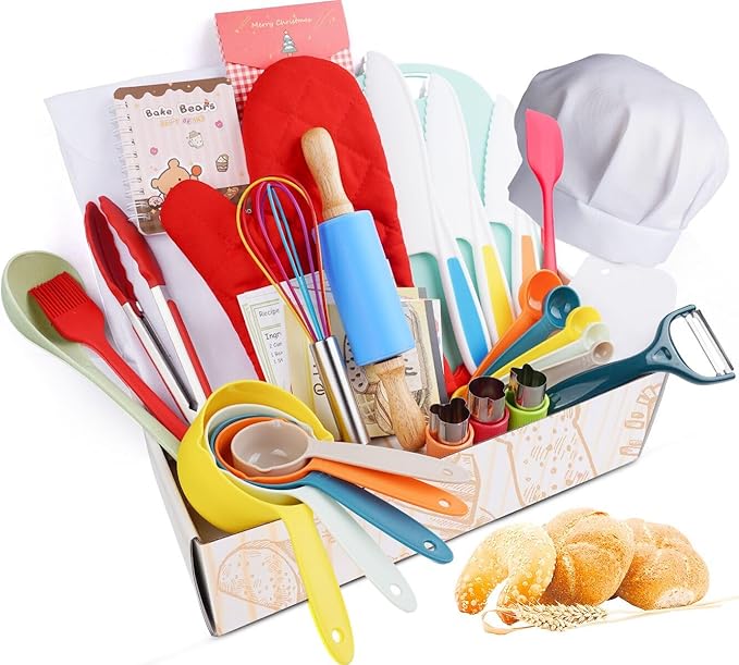 Kids Cooking & Baking Set Real Cooking Utensils Guide - Complete Cooking Supplies for The Junior Chef - Kids Baking Tools for Girls & Boys - Real Kitchen Accessories Kit for The Curious Child
