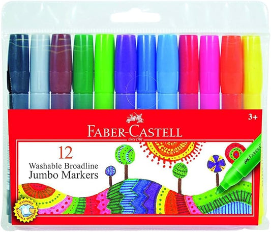 Faber-Castell Jumbo Broad Line Markers - 12 Colored Markers - Non-Toxic Supplies for Kids, Broadline