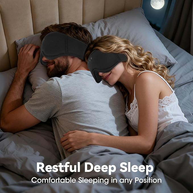 BeMyLady 3D Bamboo Cotton Sleep Mask with Bluetooth 5.4 Headphone, Music Wireless Bluetooth Blackout Eye Mask for Side Sleepers, Earphones HD Speaker Microphone for Travel, Gifts for Women Men, Black