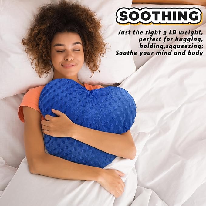 9 lb Sensory Weighted Pillow with Glass Bead Filled Heavy Soft Versatile Hug Body Pillow W/stress Relief for Adults Comfort Relaxation Sleep Valentine's Thoughtful Gift Hear(Blue)