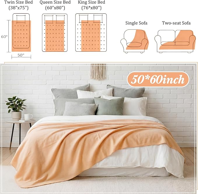 Kinlop Fleece Blanket Bulk 60 x 50 Inch Soft Lightweight Fleece Cozy Blanket Warm Throw Plush Pet Throw for Bed Couch Sofa Home Office Wedding Gifts Travel Camping(Light Orange,40 Packs)