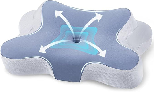 A-Pce JINXIA Cervical Pillows for Sleeping,Ergonomic Orthopedic Neck Support Pillow,Memory Foam Pillow with Removable Pillowcase for Side,Back, Stomach Sleepers, Blue