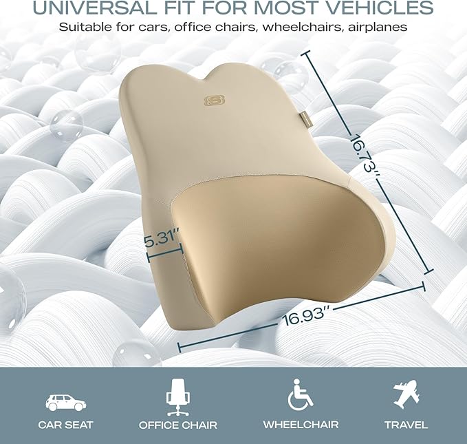 Skechers Air-Cooled & Memory Foam Lumbar Pillow,Lumbar Support Pillow for Office,Chair Lower Back Pain Relief Lumbar Pillow,Ergonomic Design Back Support Pillow for Office Chair,Car,Home,Travel,Beige